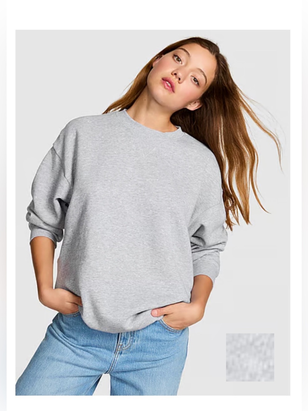 Victoria’s Secret PINK Campus Fleece Crew Sweatshirt - Heather Grey Pearls XL